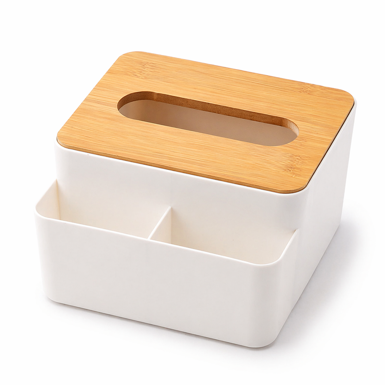 Wooden Lid Tissue Storage Box with Remote Holder | Multi-Functional Organizer for Home, Car & Office
