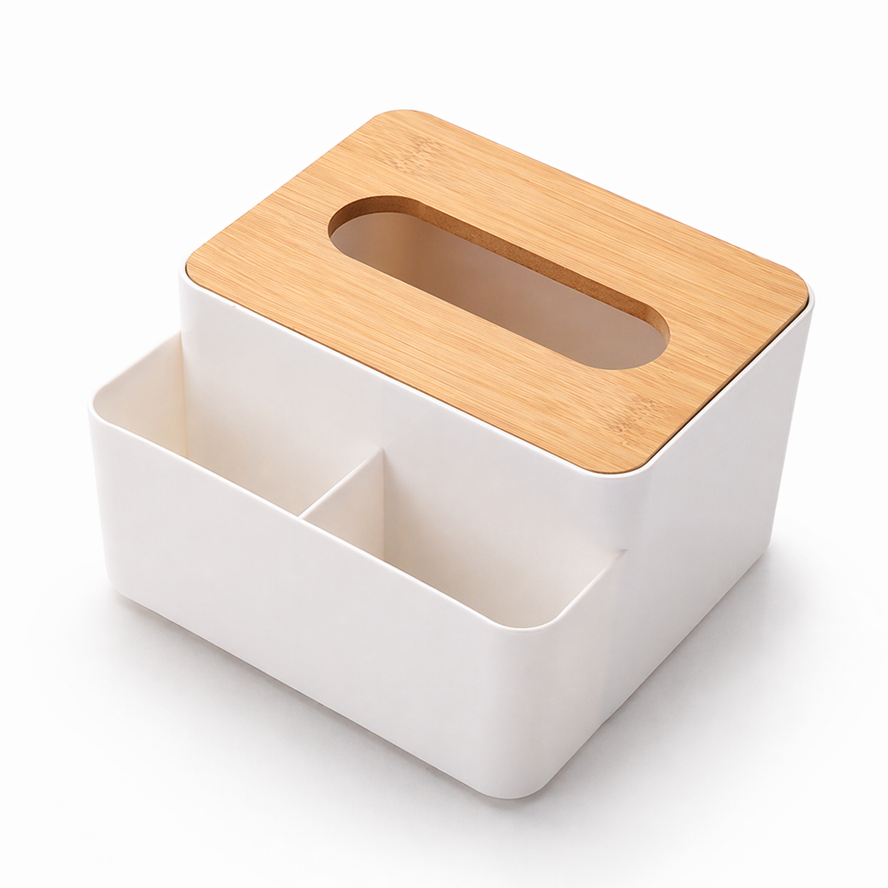 Wooden Lid Tissue Storage Box with Remote Holder | Multi-Functional Organizer for Home, Car & Office