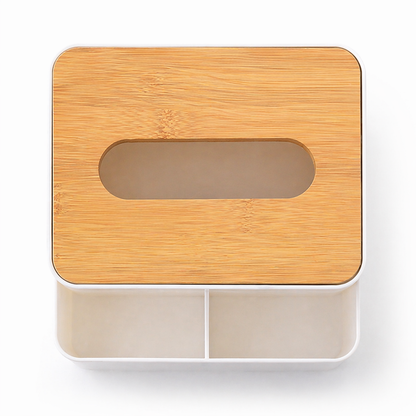 Wooden Lid Tissue Storage Box with Remote Holder | Multi-Functional Organizer for Home, Car & Office