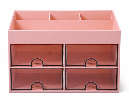 4 Drawer Desk Organizer Storage Box – Multipurpose Makeup, Stationery & Accessories Holder | Space Saving Desktop Organizer