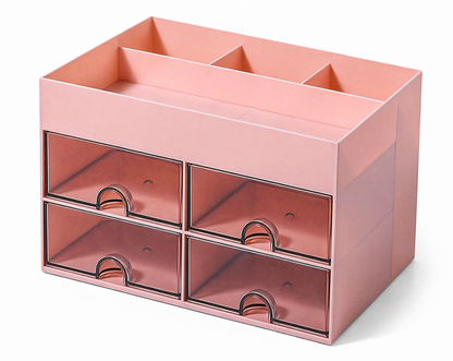 4 Drawer Desk Organizer Storage Box – Multipurpose Makeup, Stationery & Accessories Holder | Space Saving Desktop Organizer