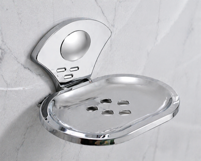 strong suction stainless steel soap dish holder with drainage holes close up view